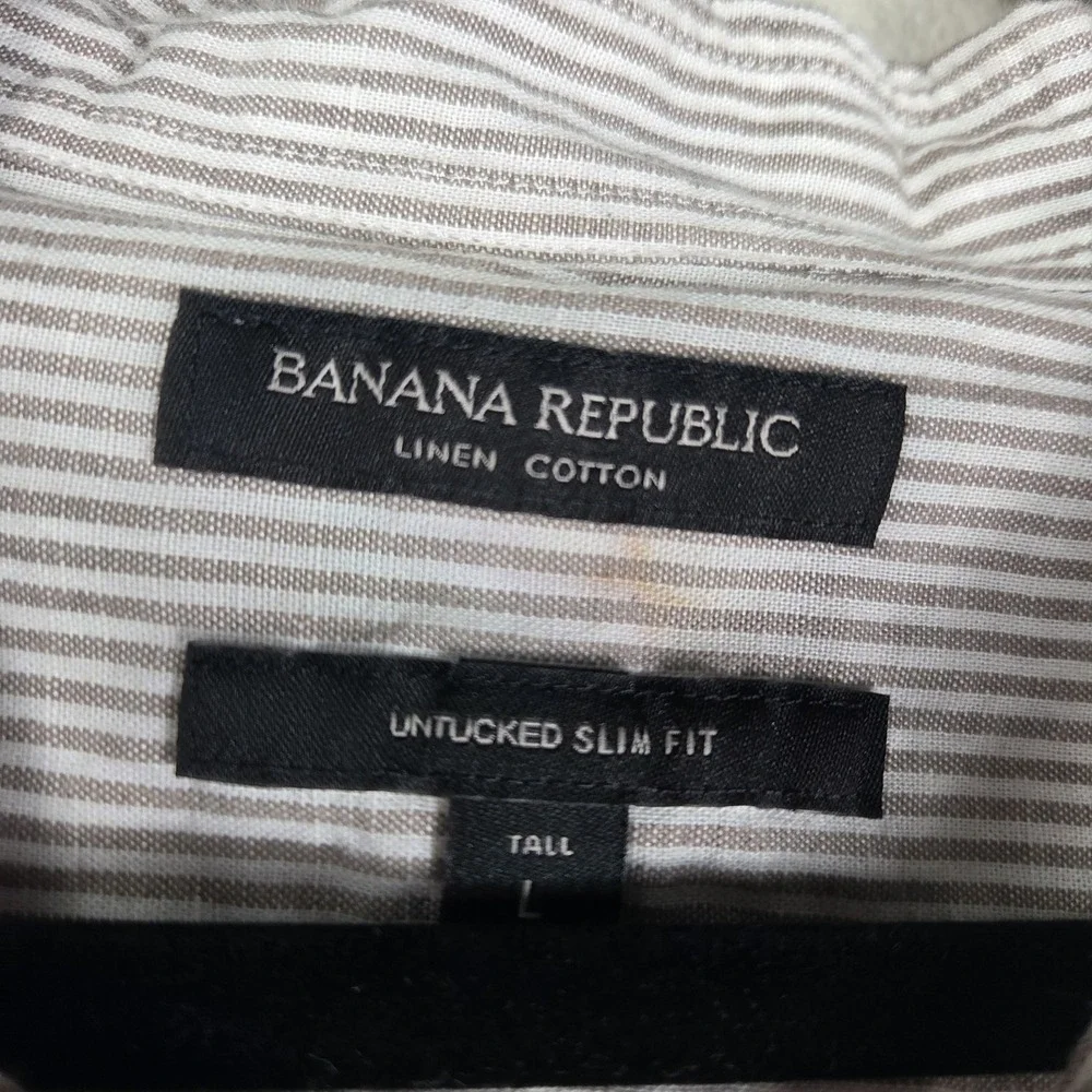 Banana Republic Linen Cotton Shirt Mens Large Tall Brown White Stripe Button...
